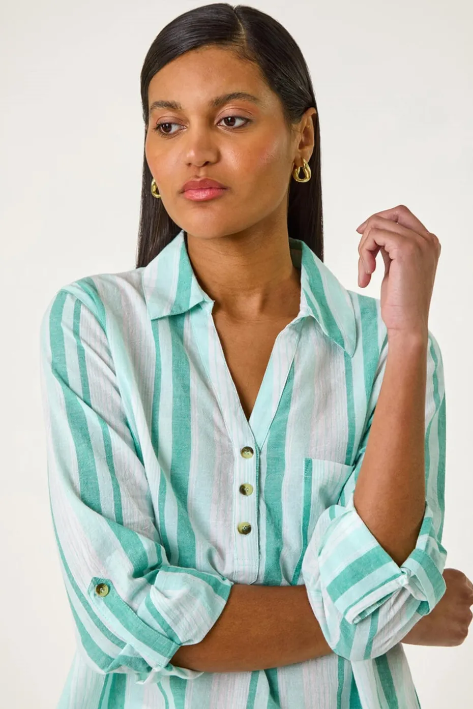 Roman Blue Stripe Collar V Neck Shirt