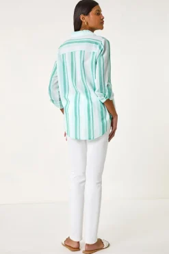 Roman Blue Stripe Collar V Neck Shirt