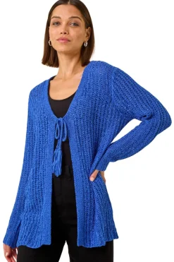Roman Blue Tie Front Knit Cardigan