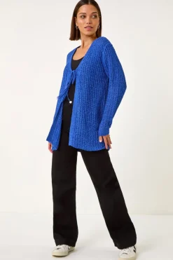 Roman Blue Tie Front Knit Cardigan