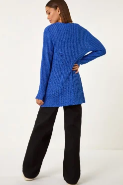 Roman Blue Tie Front Knit Cardigan