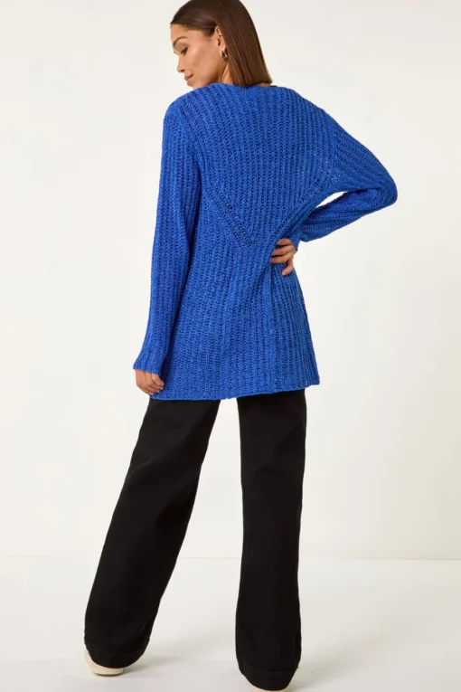 Roman Blue Tie Front Knit Cardigan