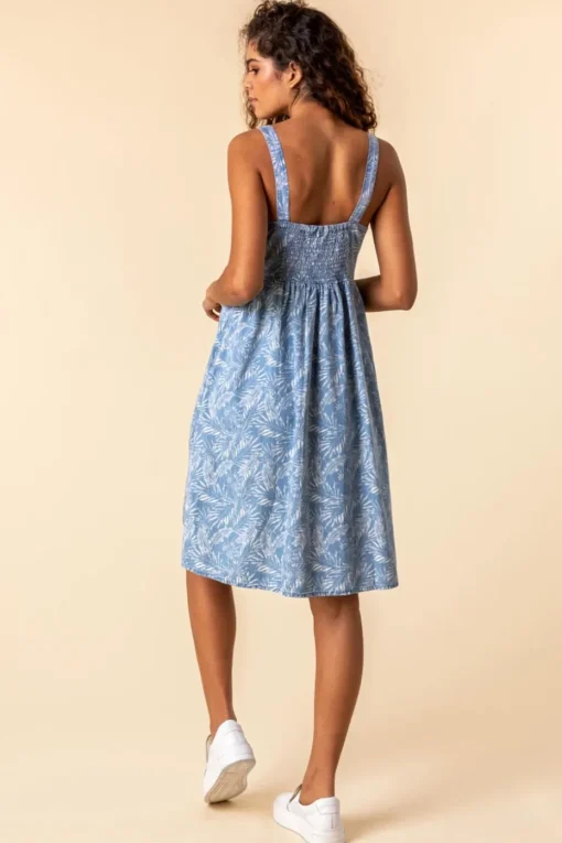 Roman Blue Tropical Print Strappy Sun Dress
