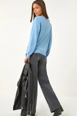 Roman Blue V-Neck Sparkle Hotfix Knit Jumper