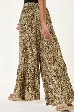 Roman Brown Animal Print Tiered Palazzo Trouser