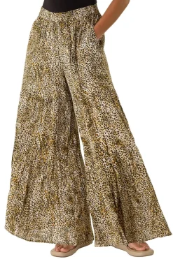 Roman Brown Animal Print Tiered Palazzo Trouser