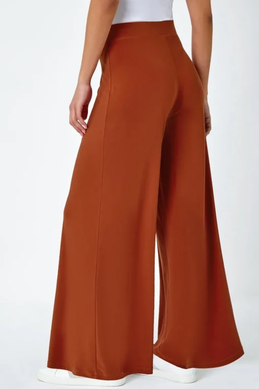 Roman Burnt Orange Elastic Waist Wide Leg Stretch Trousers