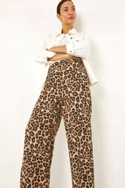 Roman Camel Animal Print Wide Leg Trouser