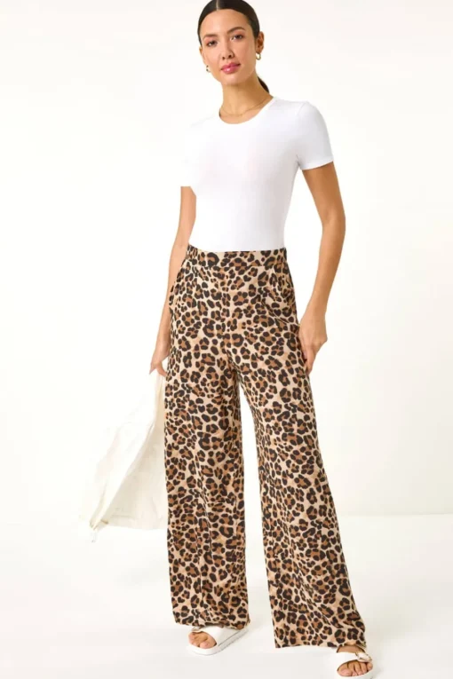 Roman Camel Animal Print Wide Leg Trouser