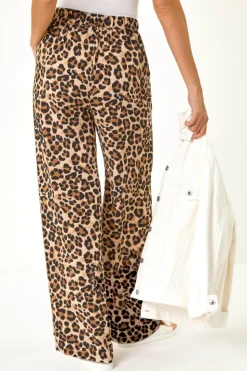 Roman Camel Animal Print Wide Leg Trouser