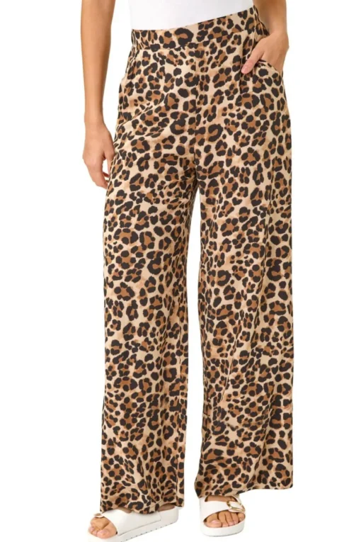 Roman Camel Animal Print Wide Leg Trouser