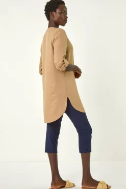 Roman Camel Horn Button Detail Longline Top