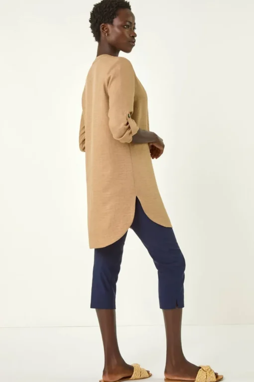Roman Camel Horn Button Detail Longline Top