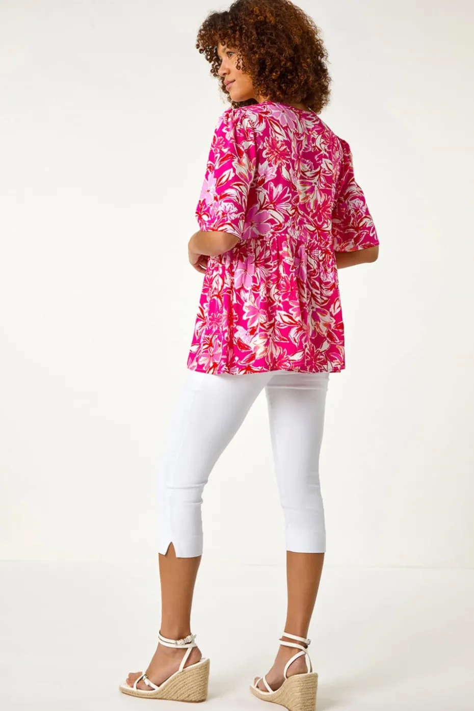 Roman Candy Pink Abstract Floral Print Tassel Top