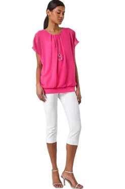 Roman Candy Pink Chiffon Jersey Blouson Top With Necklace