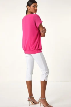 Roman Candy Pink Chiffon Jersey Blouson Top With Necklace