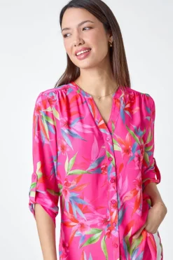Roman Candy Pink Floral Print Longline Blouse