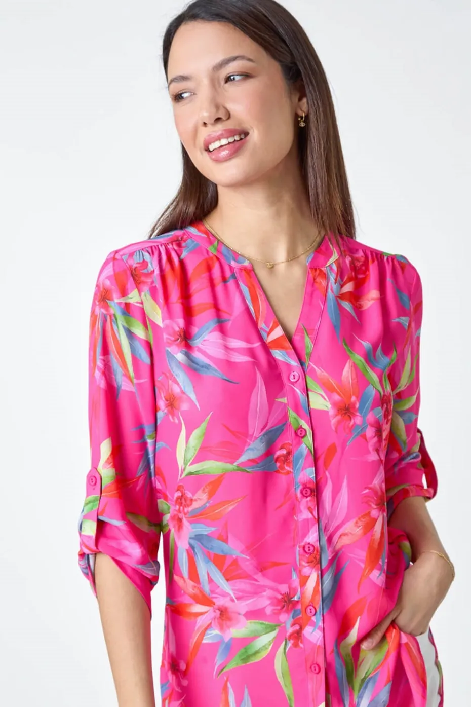 Roman Candy Pink Floral Print Longline Blouse