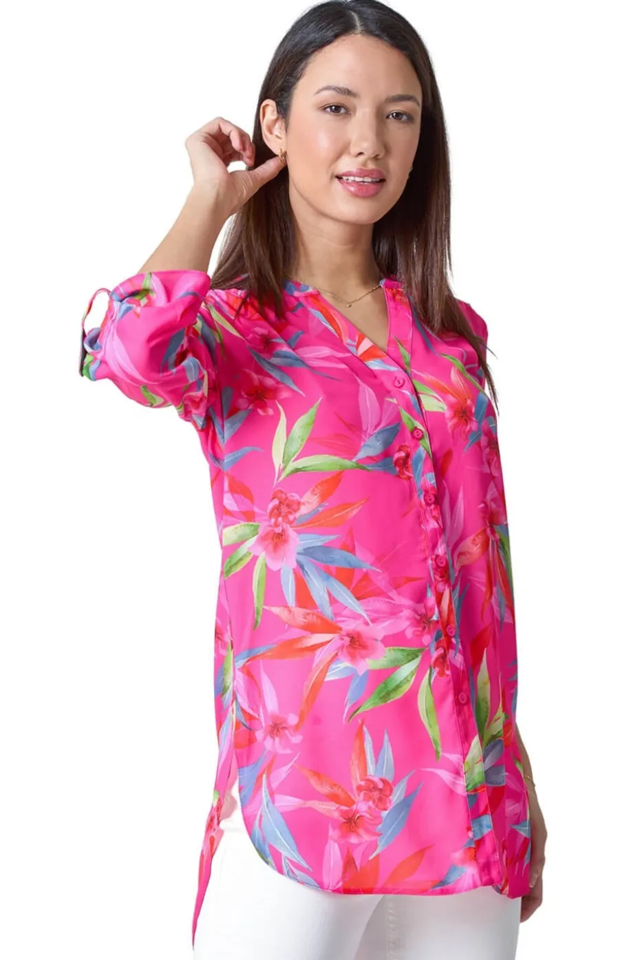 Roman Candy Pink Floral Print Longline Blouse