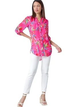 Roman Candy Pink Floral Print Longline Blouse