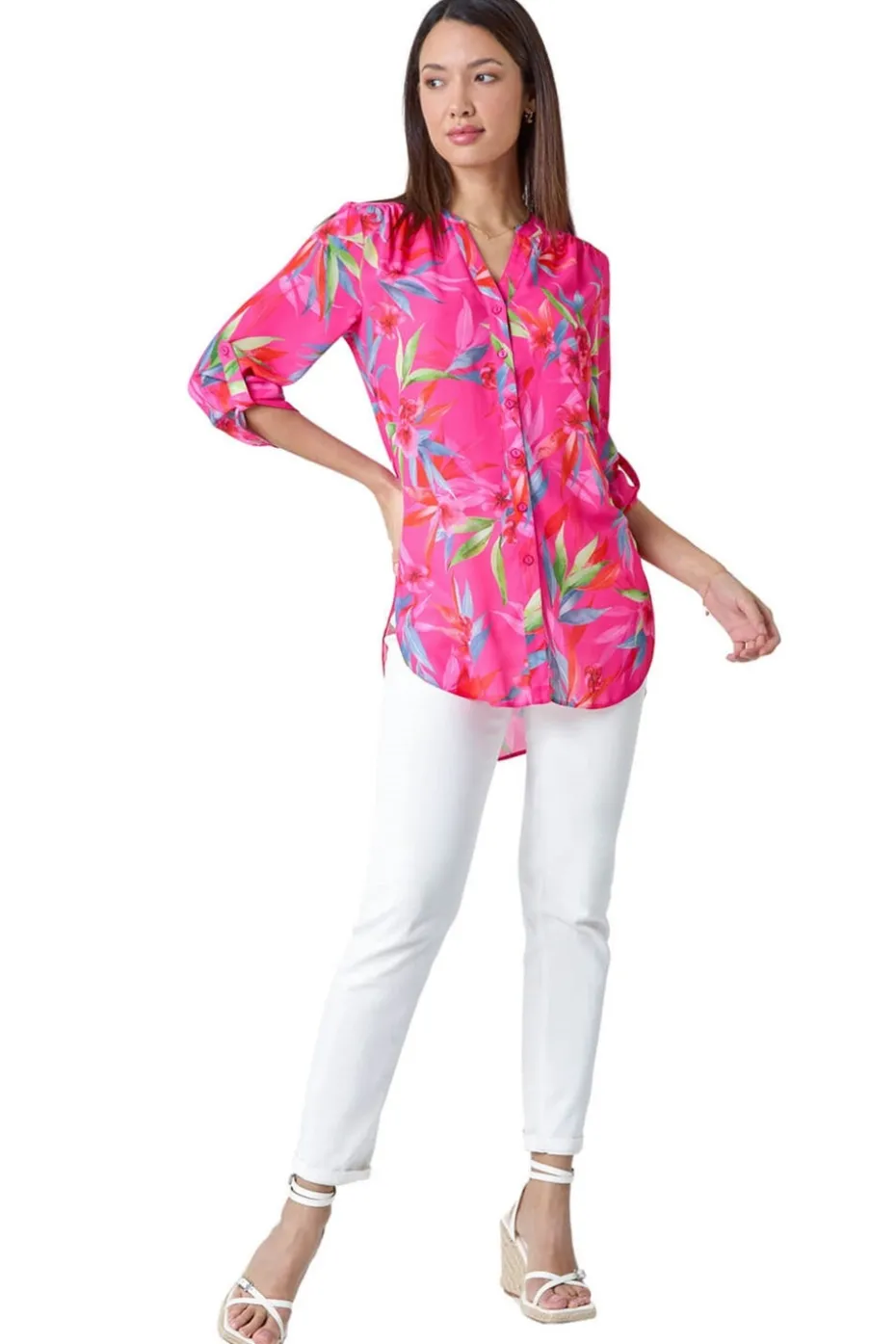 Roman Candy Pink Floral Print Longline Blouse