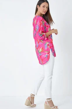 Roman Candy Pink Floral Print Longline Blouse