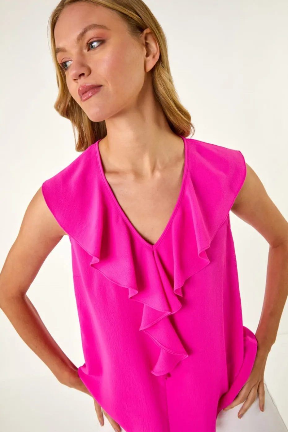 Roman Candy Pink Ruffle V Neck Vest Top
