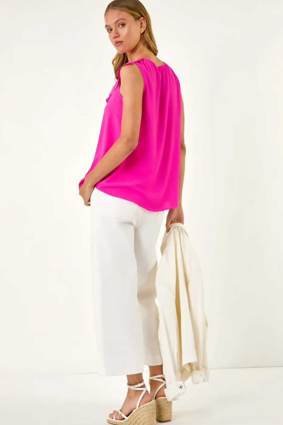 Roman Candy Pink Ruffle V Neck Vest Top