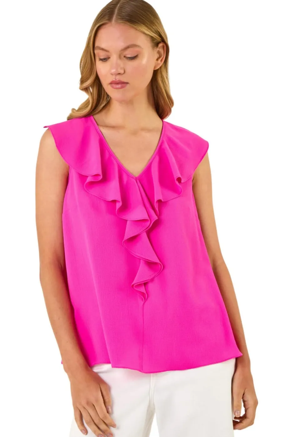 Roman Candy Pink Ruffle V Neck Vest Top