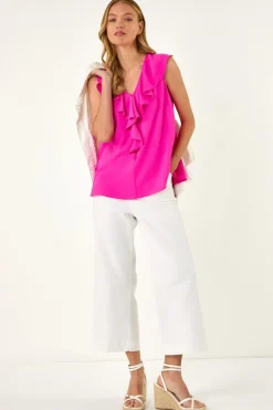 Roman Candy Pink Ruffle V Neck Vest Top