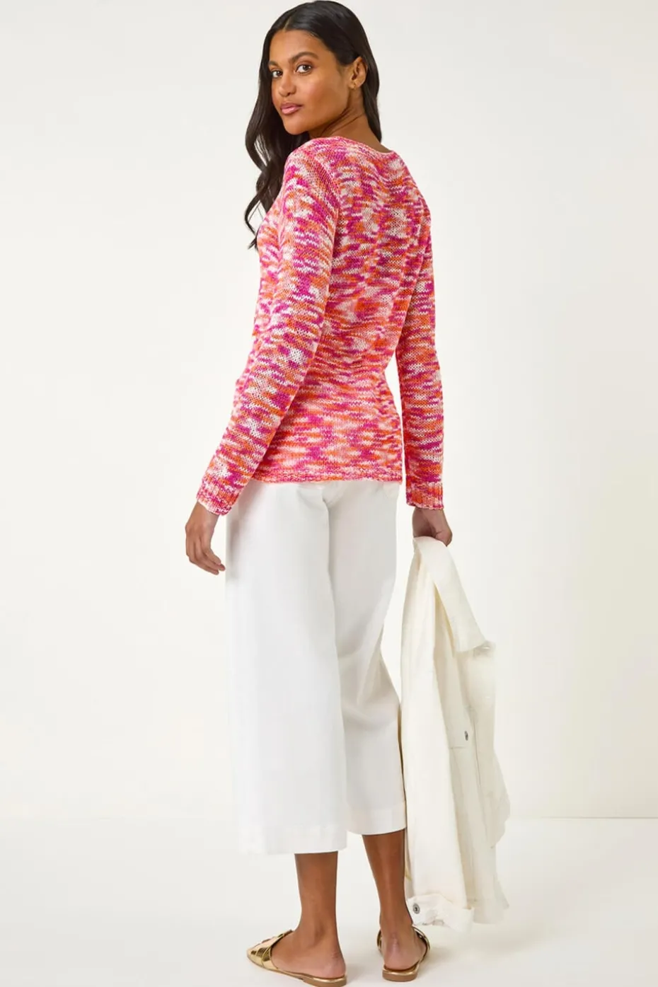 Roman Candy Pink Spacedye V Neck Knit Jumper