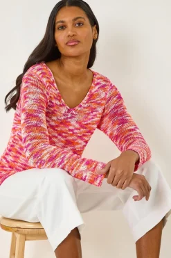 Roman Candy Pink Spacedye V Neck Knit Jumper