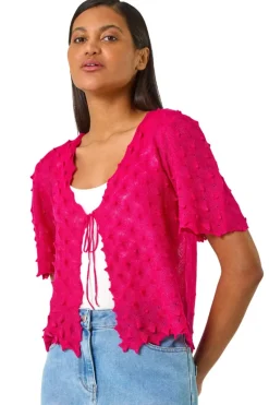 Roman Candy Pink Textured Tie Front Shrug