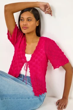 Roman Candy Pink Textured Tie Front Shrug