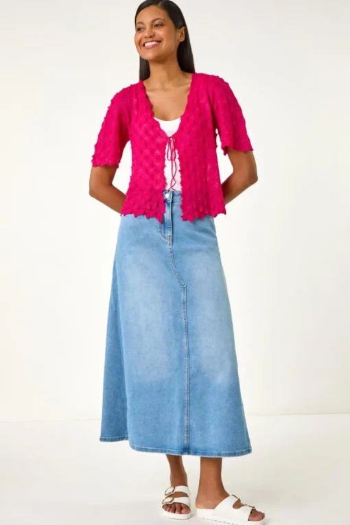 Roman Candy Pink Textured Tie Front Shrug