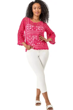 Roman Cerise Petite Cotton Crotchet Tunic Top
