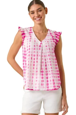 Roman Cerise Pleated Tie Dye Frill Top