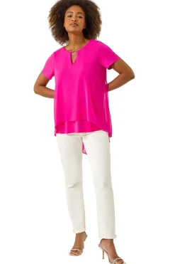 Roman Cerise Ring Front Chiffon Overlay Top