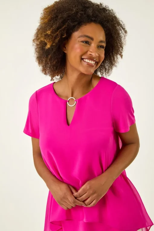 Roman Cerise Ring Front Chiffon Overlay Top
