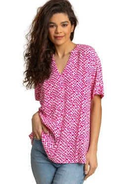 Roman Cerise Spot Print V-Neck Tunic Top