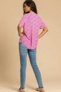 Roman Cerise Spot Print V-Neck Tunic Top