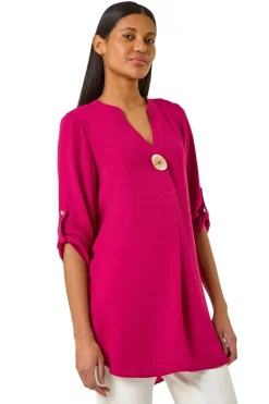 Roman Cerise V Neck Button Detail Top