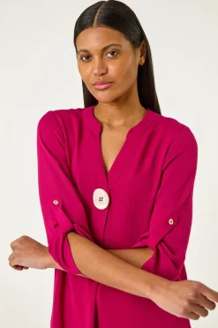Roman Cerise V Neck Button Detail Top