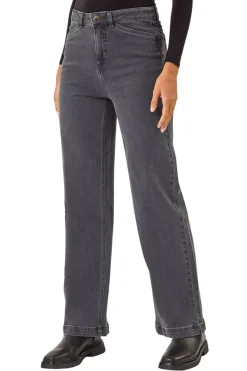 Roman Charcoal Cotton Blend Wide Leg Stretch Jeans
