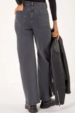 Roman Charcoal Cotton Blend Wide Leg Stretch Jeans