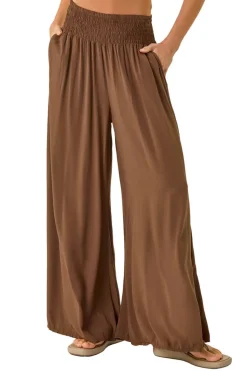 Roman Chocolate Relaxed Ruched Wide Leg Trouser