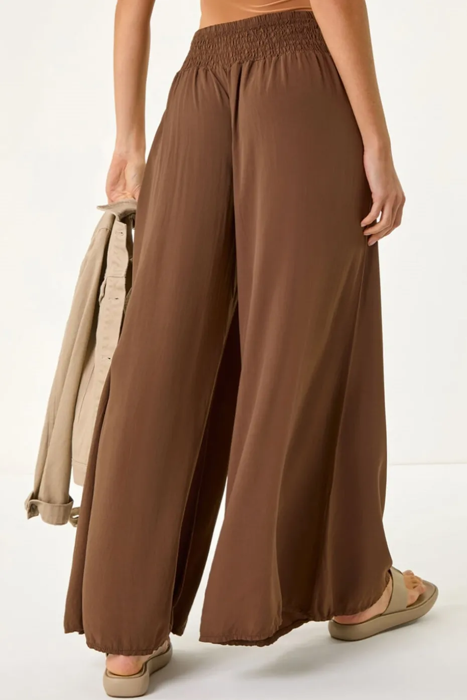 Roman Chocolate Relaxed Ruched Wide Leg Trouser