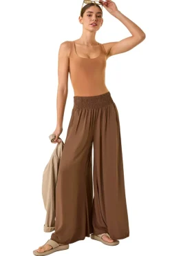 Roman Chocolate Relaxed Ruched Wide Leg Trouser