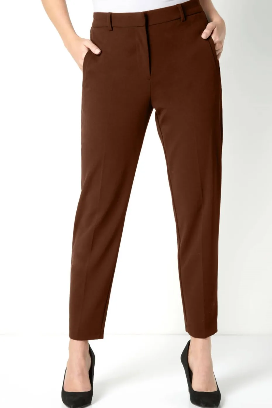 Roman Chocolate Short Straight Leg Stretch Trouser