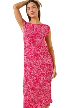 Roman Coral Abstract Print A Line Midi Dress